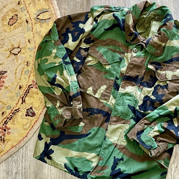 Vintage 1985 MFG Military Army Woodland Camouflage Heavyweight Jacket Field Coat - Picture 2 of 16